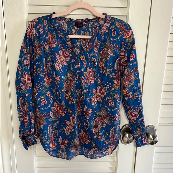 J. Crew Blue Long Sleeve Blouse with Mandarin Collar - Picture 1 of 8